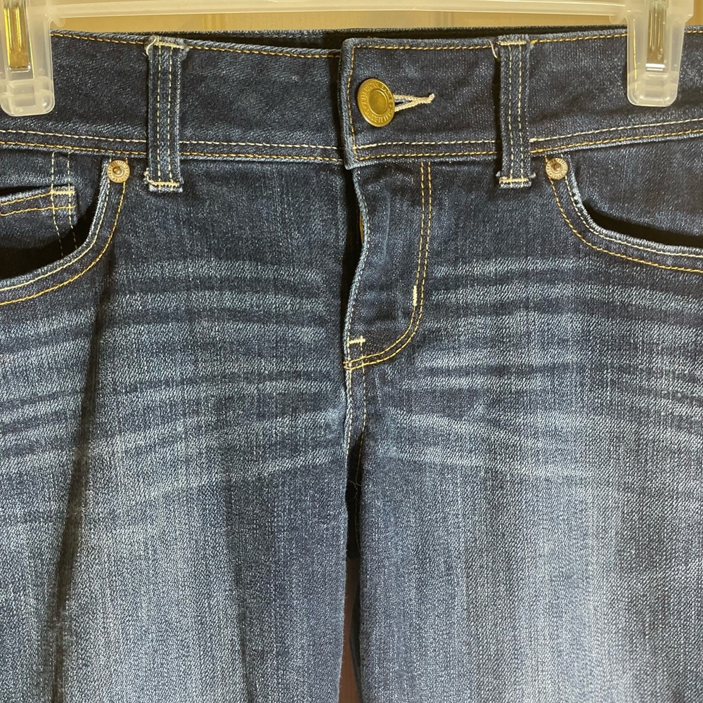 American Eagle Stretch Slim Boot Jeans size 8 Whiskered Wash Y2K - Picture 4 of 11
